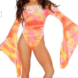 J Valentine Orange Tie Dye Velvet Bodysuit